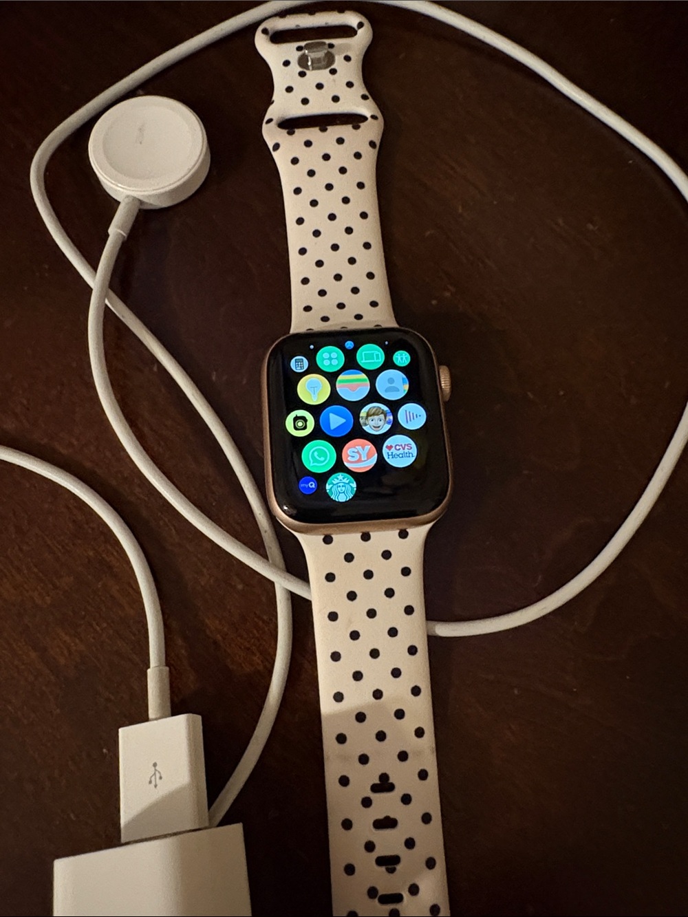 Apple Watch with White Band and Black Polka Dots ( series 5 44mm gps only)